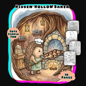 Gemütliches Bäckerei Malbuch, süßes Tier Bäcker PDF, Waldland Cafe Art, entspannender digitaler Download