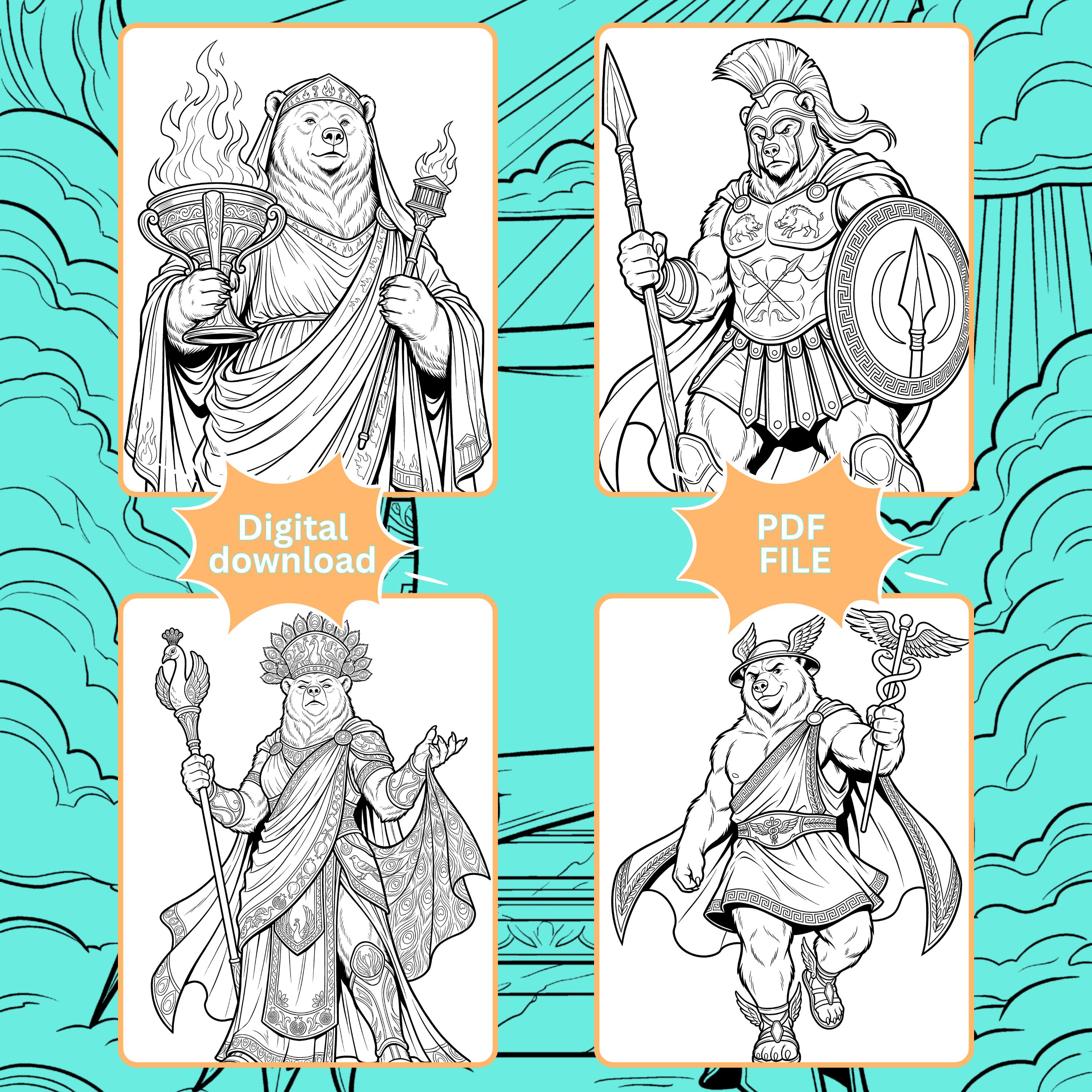 Greek Mythology Bear Coloring Book, 50 Printable Fantasy Animal Gods ...
