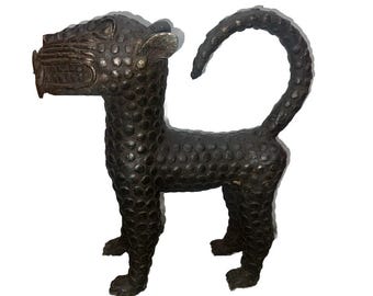 African tribal art leopard Benin bronze  -Nigeria-20 Century
