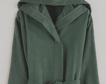 Personalized Hooded Cotton Bathrobe, Unisex Turkish Spa Robe, Monogrammed Dressing Gown, Wedding Gift