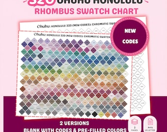 Ohuhu Honolulu 320 Rhombus Swatch Chart Printable, New Codes Alcohol Marker Color Chart, Blank and Pre-filled PDF A4 US Letter