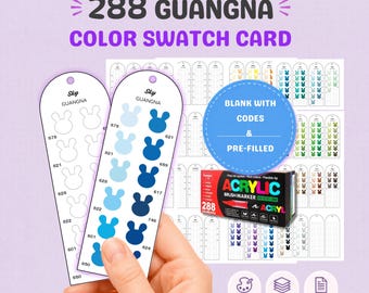Guangna 288 Bunny Color Swatch Card Printable, Acrylic Brush Marker Chart, Pre-filled Paint Pen Organizer PDF