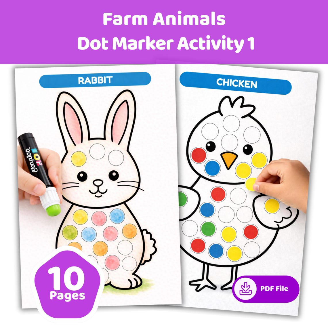 Farm Animals Dot Marker Coloring Pages, Toddler Activity Worksheets ...
