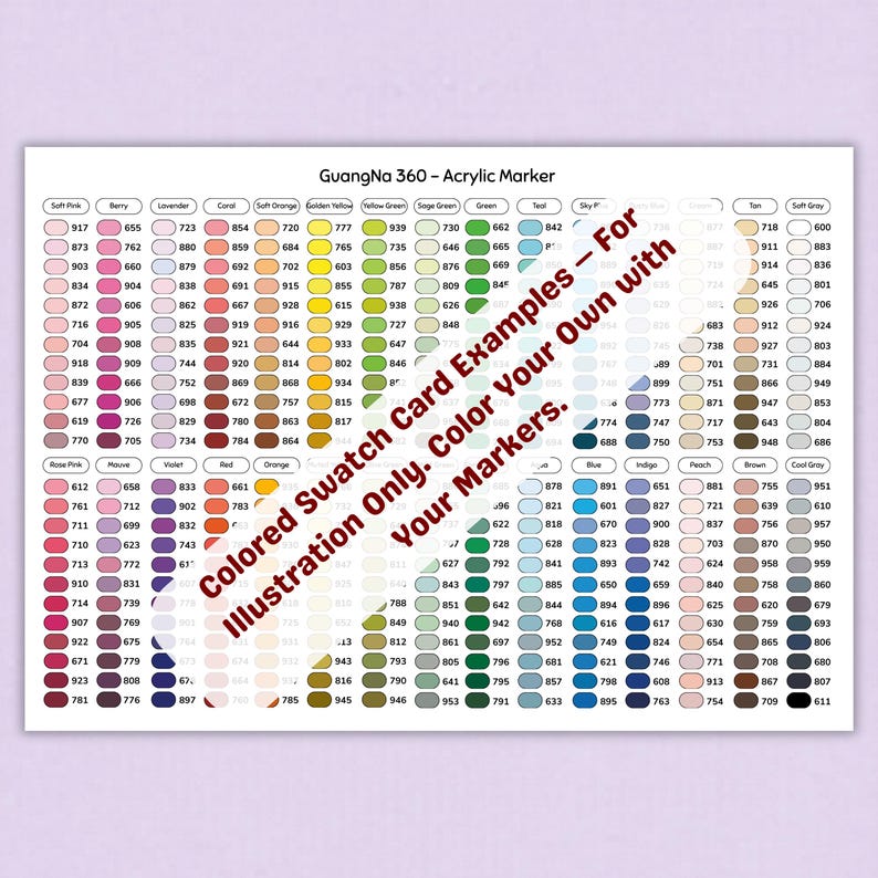 Guangna 360 Color Swatch Chart Printable, Blank Acrylic Marker Chart ...
