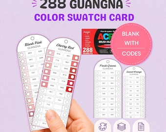 Guangna 288 Color Swatch Card Printable, Acrylic Brush Marker Swatch Chart, Paint Pen Color Organizer PDF