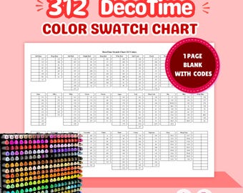 Decotime 312 Color Swatch Chart Printable, 1 Page Alcohol Marker Chart PDF, Blank Code Tracker, DIY Organized Color Palette