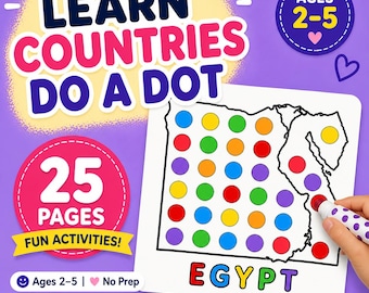 Countries Around the World Dot Marker Activity | Preschool Geography Printable | Dot Marker Worksheets for Toddlers | Homeschool PDF