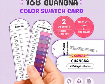 GuangNa 168 Color Swatch Card Printable, Acrylic Brush Marker Chart, Blank with Codes and Pre-Filled Color Cards, A4 Letter PDF