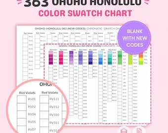 Ohuhu Honolulu 363 Color Swatch Chart Printable, Blank Marker Swatch Sheet with New Codes, A4 US Letter PDF