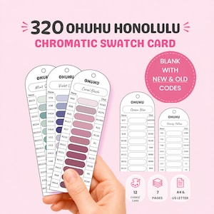 Può includere: Un set di 320 cartelle colori cromatiche Ohuhu Honolulu composto da schede bianche con cime arrotondate, stampate con nomi di colori, codici nuovi e vecchi e spazi ovali vuoti per testare gli inchiostri. Include 12 codici per scheda, 7 pagine.