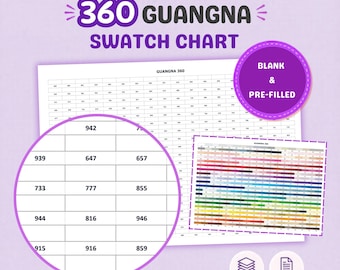 Guangna 360 Swatch Chart Printable, Acrylic Marker Color Chart PDF, Blank and Pre-filled Color Tracker A4 US Letter