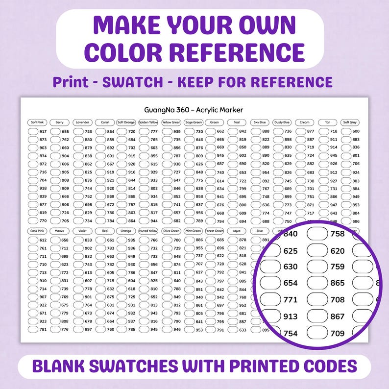 Guangna 360 Color Swatch Chart Printable, Blank Acrylic Marker Chart ...