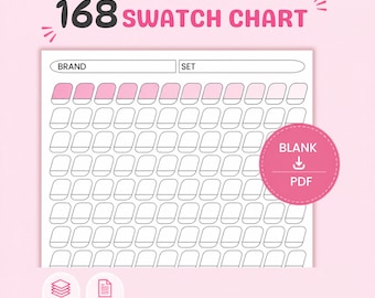 168 Color Swatch Chart Printable PDF, Marker & Pen Swatch Sheet, Blank Color Tracker, Brush Marker Testing Page, A4 US Letter Download