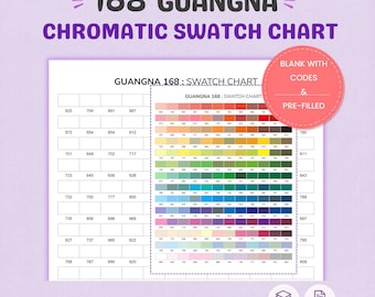 Guangna 168 Swatch Chart Printable, Chromatic Color Chart PDF, Blank and Pre Filled Coloring Page, A4 US Letter Marker Tracker