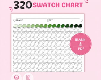 320 Color Swatch Chart Printable PDF, Marker & Pen Swatch Sheet, Blank Color Tracker, Brush Marker Testing Page, A4 US Letter Download