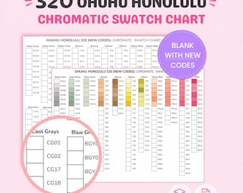 Ohuhu Honolulu 320 Swatch Chart Printable PDF, Blank Alcohol Marker Color Chart, Chromatic Swatch Sheet, A4 US Letter Instant Download
