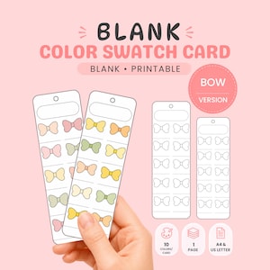 Blank Color Swatch Card Printable, Cute Bow Marker Chart PDF, Color Testing Sheet, A4 Letter Download