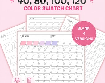 Color Swatch Chart Printable, Blank Marker Tracker Sheet, Pen & Pencil Color Chart, 40 80 100 120 Colors, Instant Download