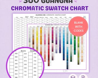 Guangna 360 Chromatic Swatch Chart PDF, Printable Blank Color Chart, Alcohol Marker Swatch Sheet, A4 US Letter