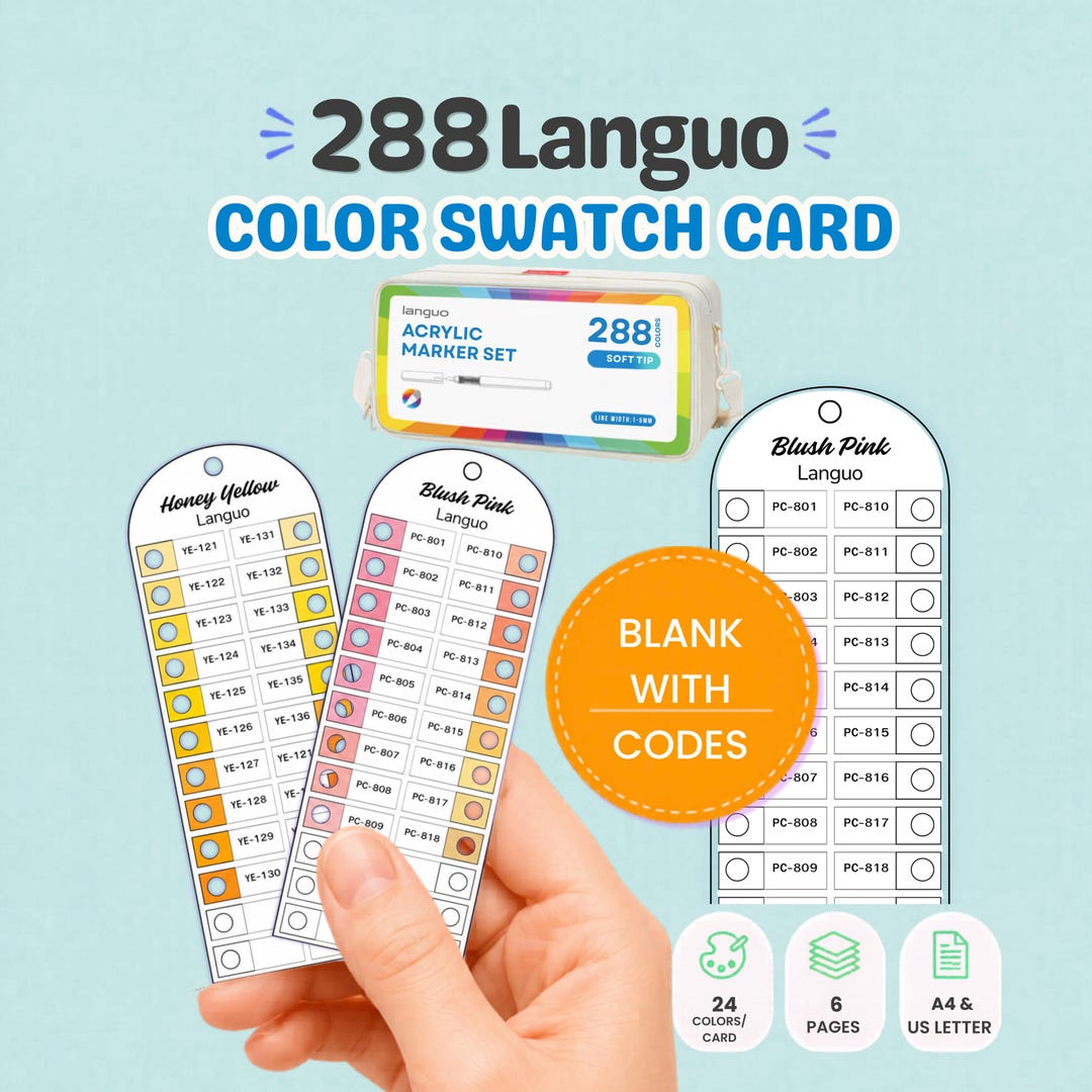 Languo 288 Color Swatch Card Printable, Acrylic Marker Swatch Chart PDF ...