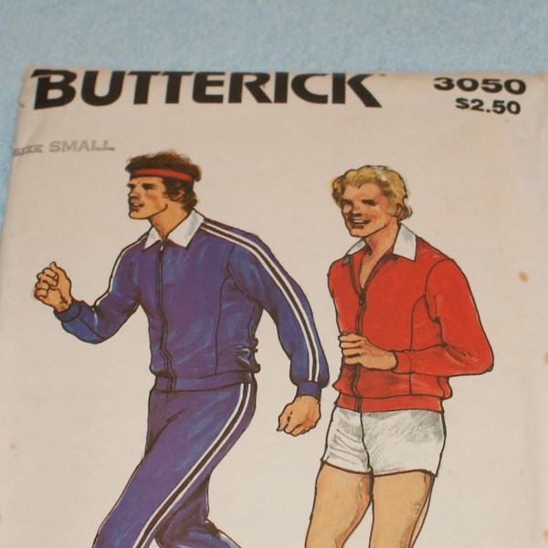 Vintage Retired Uncut Butterick Factory Fold Mens 80s Jogging Suit Pattern Butterick Size SMALL 3050  Jacket, Sweats, Shorts,