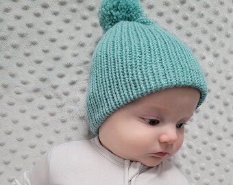 Homemade  Light Seafoam Color Knit Hat for Baby Girls or Baby Boys, Gift for baby, Neutral Gender Baby hat, Ready to ship