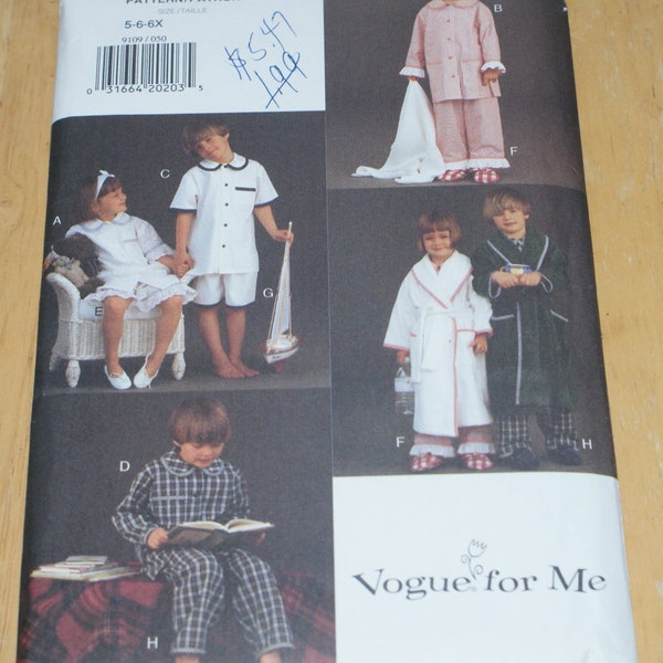 Retired UNCUT Vogue for ME Childs and Girls  Sleepwear Robe Pattern 9109  Size5 - 6 - 6X Easy sewing pattern, Top, Shorts, Pants, Robe