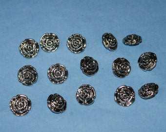 15 Fancy Rose Theme  Silver look Plastic Shank  Buttons 13/16 inch  Lot 277 Fancy buttons