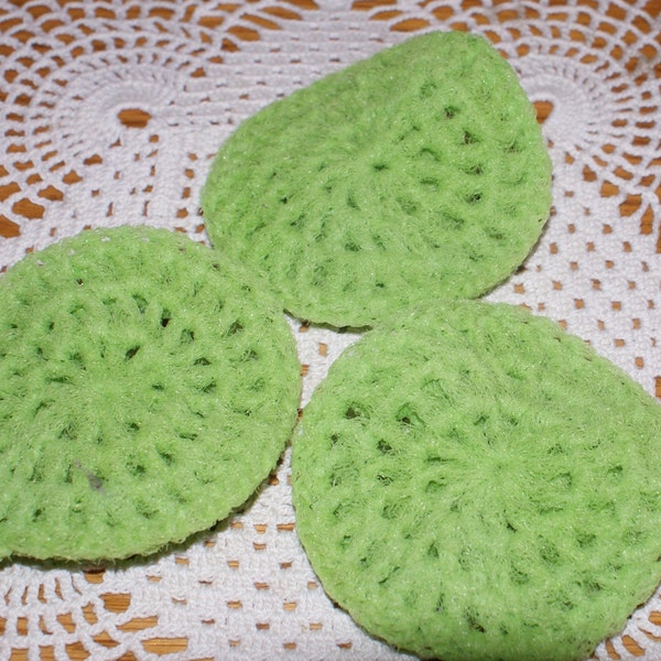 Set of 3 Double sided pot scrubbers   Lime Green, pot scrubbies