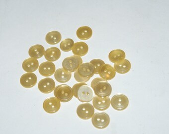 Vintage 30 Matching Small Translucent Yellow Colored 2 Hole Buttons 1/2"  Shirt buttons, Doll Clothes ButtonsLot 906