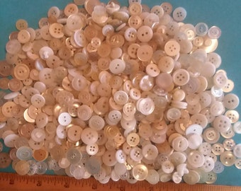 Bulk Lot, 600 Vintage Small buttons Whites Translucent, Creams, 3/8" to 5/8" in size  Lot 2432