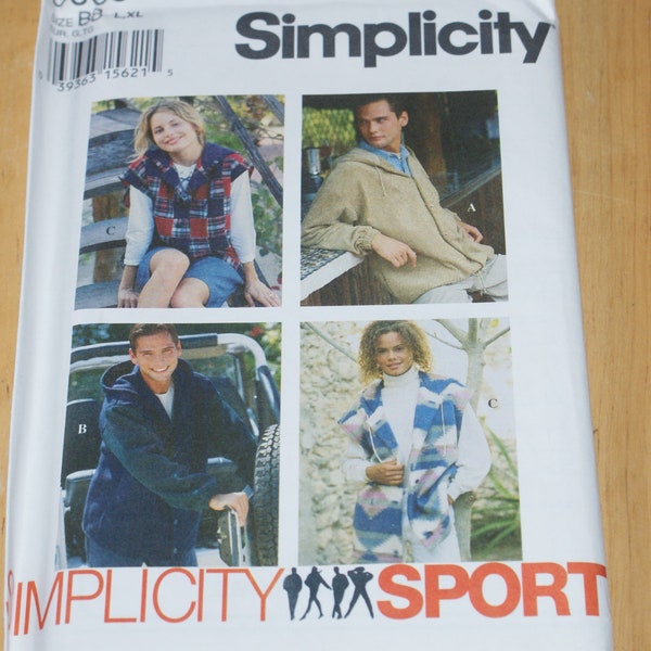 Vintage Retired Simplicity Uncut Men's Misses Teen  UNISEX Unlined Jacket with  Hood  Pattern 9066 BB, Size  L - XL 42 - 48, Sportwear