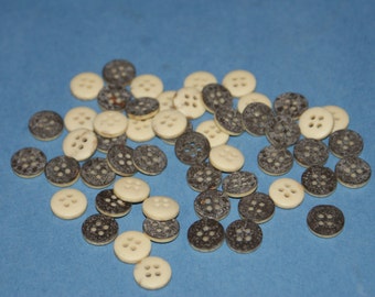 Vintage 50 Matching Small Creamy Yellow  4 Hole Buttons 7/16"  with a Granite Color Back Lot 1350