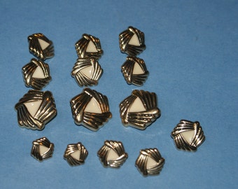 14 Fancy White and Gold  look Plastic Shank Buttons 3 sizes  Lot 287