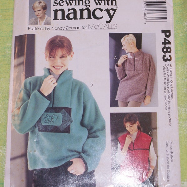 Uncut McCalls Vest Pattern P483 , Sewing With Nancy Pattern , All Sizes S-XL Pullover Sweater Top Pattern