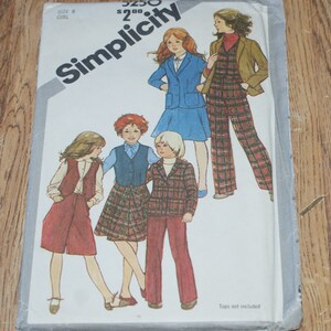 Vintage Uncut  Retired Simplicity Pattern 5250 Girls size 8 ,  Skirt, Culotties, Straight Leg Pants, Lined Vest , Unlined Jacket