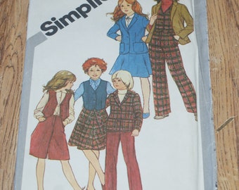 Vintage Uncut  Retired Simplicity Pattern 5250 Girls size 8 ,  Skirt, Culotties, Straight Leg Pants, Lined Vest , Unlined Jacket