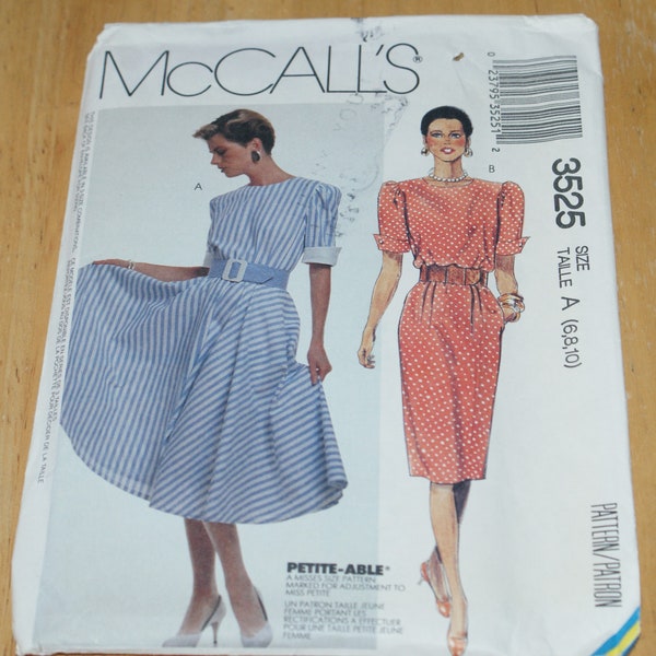 Retired Uncut McCalls  Misses Back Zippered Dress Pattern 3525 Size 6 8 10  Petite