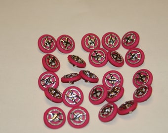 25 Fancy Pink and Silver look  Plastic Shank Buttons 9/16 inch  Lot 13