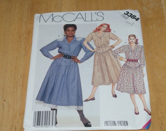 Retired Uncut McCalls  Misses Pullover Drop Waist Dress Pattern 3384 Size 8 10 12
