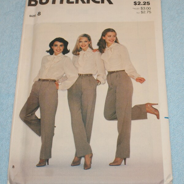 Retired Uncut Butterick  Misses  Women’s Misses 3429 Size 8 Proportioned Pants, Tapered, Narrow, and Straight-Leg Pants, Front Pleats,