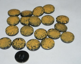 Fancy 20 Black and Yellow  Color Shank  Buttons 7/8 inch Plastic, Lot 1345
