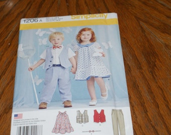 Simplicity 1206A: Baby Girl Dress, Toddler Vest, Bow Tie Pattern (Size 1/2 to 4)