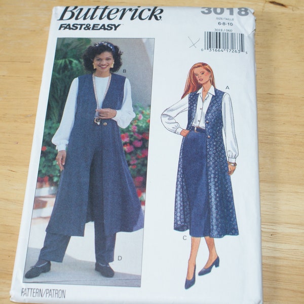 Vintage Retired Uncut Butterick  Misses / Petite Vest, Skirt and Pants Patterm 3018 Size6, 8, 10 , Fast & Easy