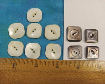 Vintage 11 Mother of Pearl Square Metal Shank Buttons MOP 11/16" - 13/16, Lot 2529, matching Mop buttons, square shell buttons Set of mop
