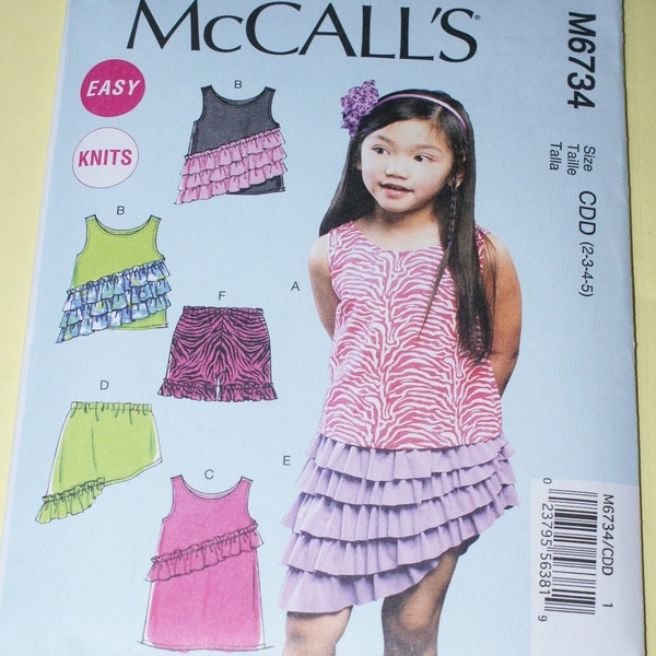 New McCalls Childs Dress and Shorts Pattern M6734 SizeCDD 2 3 4 5