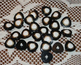 25 Fancy Black and White Plastic Shank Buttons 7/8" Lot 1994