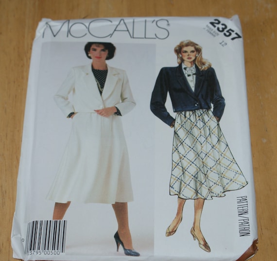 Retired Mccalls Misses Jacket and Skirt Pattern 2357 E Size 12 Etsy