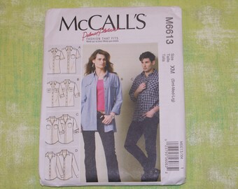 Retired McCalls M6613 Misses Mens Shirt Pattern , Size XM SM - Med- Lrg , Fashion That Fits Palmer/Pletsch Shirt Pattern