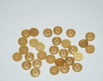 Vintage 30 Matching Small Shinny Yellow Colored 4 Hole Buttons 7/16"  Lot 492